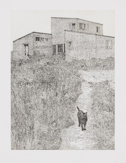 Jonas Wood, C.M.Z. House on M.V. with Ptolemy, 2021 Soft-ground etching and aquatint on Hahnemühle Copperplate paper, 36 ⅛ × 28 inches (91.8 × 71.1 cm), edition of 35 + 20 AP© Jonas Wood
