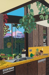Jonas Wood, Kitchen Interior, 2022. 112-color screen print on Rising museum board, 48 ¼ × 31 ½ inches (122.6 × 80 cm), edition of 60 + 14 AP © Jonas Wood