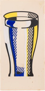 Roy Lichtenstein, Glass V (Study), c. 1977. Tape, cut painted paper, cut printed paper, cut paper, acrylic, and graphite pencil on foam core, 96 ⅛ × 48 inches (244.2 × 121.9 cm) © Estate of Roy Lichtenstein. Photo: Rob McKeever