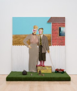 Llyn Foulkes, Ding &amp; Dang, 2022. ​Giclee, acrylic, and found objects on panel, 103 × 97 ½ × 41 ¾ inches (261.6 × 247.7 × 106 cm) © Llyn Foulkes. Photo: Jeff McLane​