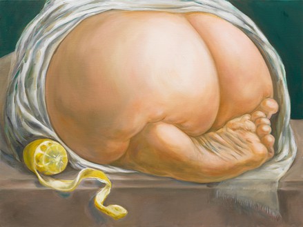 Louise Bonnet, Lemon and Foot, 2023 Oil on linen, 30 × 40 inches (76.2 × 101.6 cm)© Louise Bonnet. Photo: Chris Burke