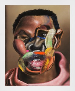 Nathaniel Mary Quinn, Intruder, 2023. Charcoal, gouache, and soft pastel on Coventry vellum paper, 8 × 15 inches (45.7 × 38.1 cm) © Nathaniel Mary Quinn. Photo: Rob McKeever