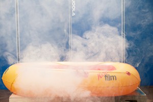 Roe Ethridge, Kodak Raft with Smoke, 2022. Dye sublimation print on aluminum, 33 × 50 inches (83.8 × 127 cm), edition of 5 + 2 AP © Roe Ethridge