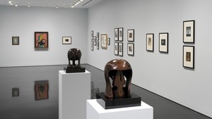 Installation view. Artwork, left to right: © Man Ray 2015 Trust/ADAGP, Paris 2023; © 2023 Estate of Pablo Picasso/Artists Rights Society (ARS), New York; © Lee Miller Archives, England 2023. All rights reserved. www.leemiller.co.uk; © Reproduced by permission of the Henry Moore Foundation; © Dora Maar. Photo: Rob McKeever