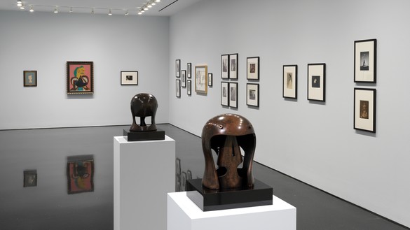 Installation view Artwork, left to right: © Man Ray 2015 Trust/ADAGP, Paris 2023; © 2023 Estate of Pablo Picasso/Artists Rights Society (ARS), New York; © Lee Miller Archives, England 2023. All rights reserved. www.leemiller.co.uk; © Reproduced by permission of the Henry Moore Foundation; © Dora Maar. Photo: Rob McKeever