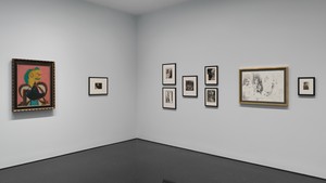 Installation view. Artwork, left to right: © 2023 Estate of Pablo Picasso/Artists Rights Society (ARS), New York; © Lee Miller Archives, England 2023. All rights reserved. www.leemiller.co.uk; © Man Ray 2015 Trust/ADAGP, Paris 2023. Photo: Rob McKeever