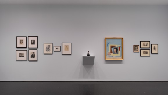 Installation view Artwork, left to right: © Man Ray 2015 Trust/ADAGP, Paris 2023; © Lee Miller Archives, England 2023. All rights reserved. www.leemiller.co.uk; Max Ernst © 2023 Artists Rights Society (ARS), New York/ADAGP, Paris; © Valentine Pensrose. Photo: Rob McKeever