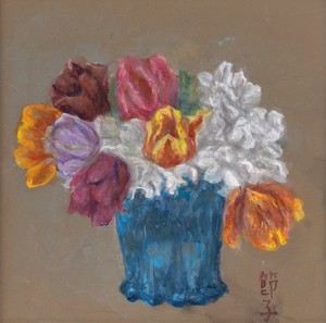 Setsuko, Bouquet de printemps III, 2023. Gouache on paper, 13 ¾ × 14 ¼ inches (35 × 36 cm) © Setsuko. Photo: Julien Gremaud