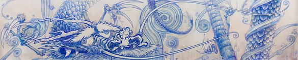 Takashi Murakami, Dragon in Clouds – Indigo Blue, 2010 Acrylic on canvas mounted on board, 11 feet 11 inches × 59 feet ⅝ inches (3.6 × 18 m)©️ 2010 Takashi Murakami/Kaikai Kiki Co., Ltd. All rights reserved. Photo: Sebastiano Pellion di Persano