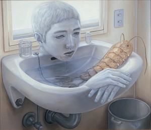 Tetsuya Ishida, Body Fluids, 2004. Acrylic and oil on canvas, 18 × 20 ⅞ inches (45.5 × 53 cm) © Tetsuya Ishida Estate