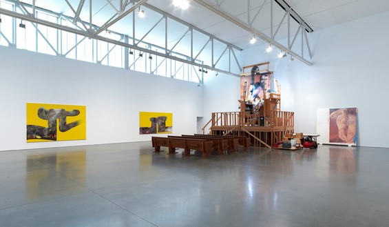 Installation view Artwork, left and center © Albert Oehlen; right: © Paul McCarthy. Photo: Rob McKeever