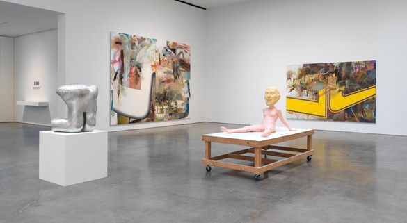 Installation view Artwork, left, center left, and right: © Albert Oehlen; center right: © Paul McCarthy. Photo: Rob McKeever