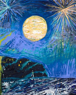 Thomas Houseago, Gold Moon Rise over Point Dume, 2023 Acrylic on canvas, 60 × 48 inches (152.4 × 121.9 cm)© Thomas Houseago. Photo: Josh White