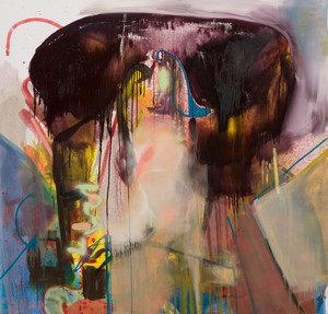 Albert Oehlen, Martin Rev or Alan Vega, 2022. Acrylic, spray paint, oil, and enamel on canvas, 72 × 69 inches (182.9 × 175.3 cm) © Albert Oehlen. Photo: Jeff McLane
