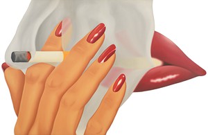 Tom Wesselmann, Smoker #8, 1973. Oil on shaped canvas, 108 ¼ × 163 ¼ inches (275 × 414.7 cm) © The Estate of Tom Wesselmann/Licensed by ARS/VAGA, New York