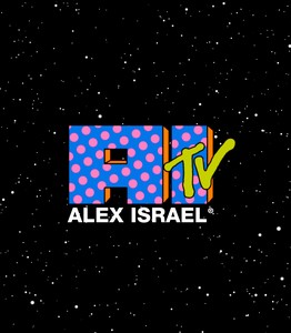 Logo that says AI TV Alex Israel on a black background with many small white dots that looks like a sky