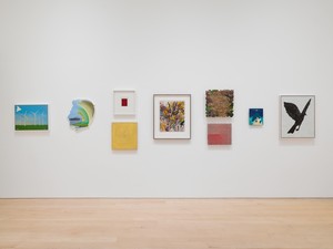 Installation view. Artwork, left to right, top to bottom: © Jessie Homer French, © Alex Israel, © Jennifer Guidi, © Y.Z. Kami, © Mark Grotjahn, © Andrea Bowers, © Analia Saban, © Jules de Balincourt, © Hank Willis Thomas. Photo: Jeff McLane