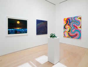 Installation view. Artwork, left to right: © Francesca Gabbiani, © Lonnie Holley, © Matt DiGiacomo, © Sarah Cain. Photo: Jeff McLane