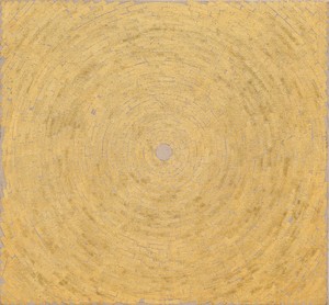Y.Z. Kami Gold Dome, 2023–24. Gold leaf on linen, 18 ½ × 20 inches (47 × 50.8 cm) © Y.Z. Kami. Photo: Owen Conway