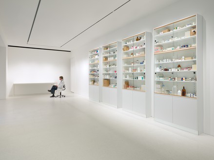 Installation view Artwork, left to right: © 2024 Estate of Duane Hanson/Licensed by VAGA at Artists Rights Society (ARS), New York; © Damien Hirst and Science Ltd. All rights reserved, DACS 2024. Photo: Prudence Cuming Associates Ltd