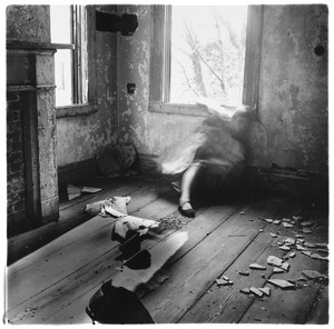 Francesca Woodman, House #3, 1975–76, from the House series. Lifetime gelatin silver print, image: 6 ⅜ × 6 ⅜ inches (16.2 × 16.2 cm), sheet: 9 ⅞ × 8 inches (25.1 × 20.3 cm) © Woodman Family Foundation/Artists Rights Society (ARS), New York