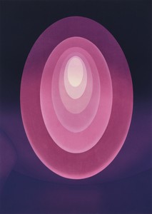 James Turrell Aten Reign Pink, 2014. Woodcut etching, 26 × 18 ½ inches (66 × 47 cm), edition of 15 © James Turrell. Photo: Thomas Lannes