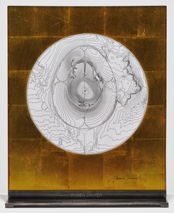 James Turrell Roden Crater Site Plan along the Summer Solstice Axis, 2024. Gold leaf and glass, 18 × 14 × 5 inches (45.7 × 35.6 × 12.7 cm), edition of 30 © James Turrell. Photo: Thomas Lannes