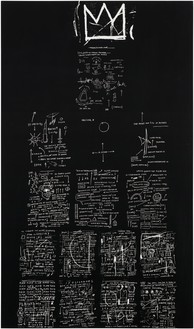 Jean-Michel Basquiat, Tuxedo, 1982 Silkscreen on canvas, 102 ¼ × 60 inches (260 × 152.4 cm), edition of 10© The Estate of Jean-Michel Basquiat. Licensed by Artestar, New York. Photo: Fredrik Nilsen Studio