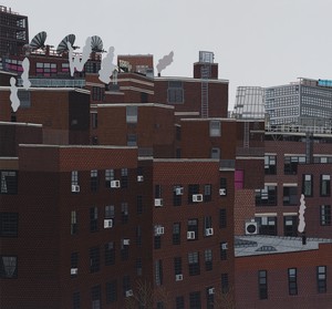 Jonas Wood Chelsea, 2024. Oil and acrylic on canvas, 82 × 88 inches (208.3 × 223.5 cm) © Jonas Wood. Photo: Marten Elder