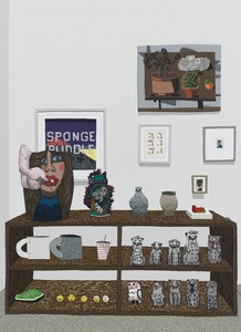 Jonas Wood Office Still Life, 2024. Oil and acrylic on canvas, 88 × 64 inches (223.5 × 162.6 cm) © Jonas Wood. Photo: Marten Elder
