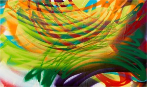 Katharina Grosse Untitled, 2024. Acrylic on canvas, 112 ¾ × 191 ½ inches (286.4 × 486.4 cm) © Katharina Grosse and VG Bild-Kunst, Bonn, Germany 2024. Photo: Owen Conway