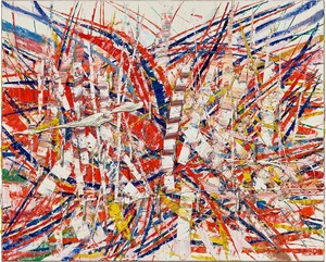 Mark Grotjahn Untitled (Backcountry 55.85), 2024. Oil on cardboard mounted on linen, 55 ½ × 68 ½ inches (141 × 174 cm) © Mark Grotjahn. Photo: Douglas M. Parker Studio