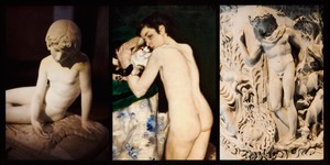 Nan Goldin Narcissus and young boy with a cat, 2024. Archival pigment print, in frame, 34 × 65 ⅝ × 2 ¼ inches (86.2 × 166.5 × 5.7 cm), edition of 3 + 2 AP © Nan Goldin