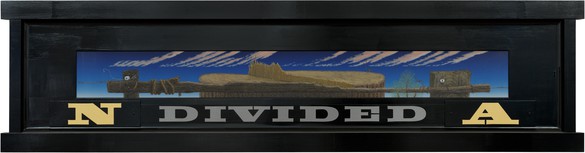 Neil Jenney, North America Divided, 1992–99 Oil on wood, in painted wood artist’s frame, 39 ¼ × 152 ½ × 3 ¾ inches (99.7 × 387.4 × 9.5 cm)© Neil Jenney