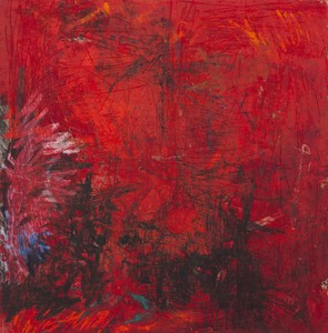 Oscar Murillo, (untitled) scarred spirits, 2024. Oil and oil stick on canvas, 110 ¼ × 108 ¼ inches (280 × 275 cm) © Oscar Murillo. Photo: Tim Bowditch and Reinis Lismanis