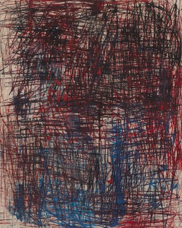 Oscar Murillo, (untitled) catalyst, 2022 Oil, oil stick, and dirt on canvas, 78 ¾ × 63 inches (200 × 160 cm)© Oscar Murillo. Photo: Tim Bowditch and Reinis Lismanis