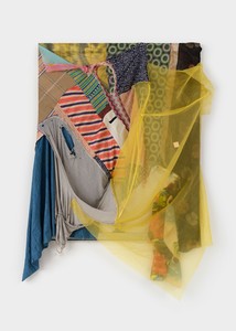 Eric N. Mack, If I Knew Then (What I Know Now), 2024. Silk, polyester, acrylic, dyed cotton, and corset boning on aluminum, 80 ½ × 54 × 14 ½ inches (204.5 × 137.2 × 36.8 cm) © Eric N. Mack. Photo: Steven Probert