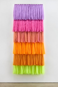 Lauren Halsey Untitled, 2024. Synthetic hair on wood, 120 × 56 × 8 inches (304.8 × 142.2 × 20.3 cm) © Lauren Halsey. Photo: Allen Chen