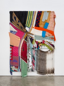Eric N. Mack There Is No Other Way, 2022. Silk and wool scarves, cotton apron, Irish linen, rope, ribbon, polyester, felt, cotton shirt, and wool, 128 × 88 inches (325.1 × 223.5 cm) © Eric N. Mack. Photo: Jeff McLane