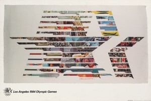 Robert Rauschenberg’s poster for the 1984 Los Angeles Summer Olympics, featuring Star in Motion (1982). Offset-printed poster, 24 ¼ × 35 ⅞ inches (61.5 × 91 cm), Olympic Museum Collections, Lausanne, Switzerland © Robert Rauschenberg Foundation/ADAGP, Paris, 2024. Photo: © International Olympic Committee. All rights reserved. Courtesy Olympic Museum, Lausanne, Switzerland