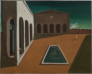 Giorgio de Chirico The Delights of the Poet, 1912. Oil on canvas, 27 ⅜ × 34 ⅛ inches (69.5 × 86.5 cm) © 2024 Artists Rights Society (ARS), New York/SIAE, Rome. Photo: Robert Bayer, Bildpunkt