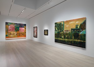 Installation view. Artwork, left and right: © Peter Doig. All rights reserved; center, left to right: © Estate of Edward Burra c/o Lefevre Fine Art Ltd., London; © 2024 Estate of Beauford Delaney, by permission of Derek L. Spratley, Esquire, Court Appointed Administrator. Photo: Maris Hutchinson
