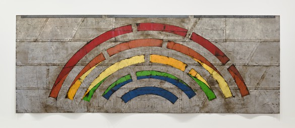 Theaster Gates, Untitled, 2024 Industrial oil-based enamel, rubber torch down, bitumen, and steel, 12 feet 1 ⅞ inches × 32 feet 4 inches (3.7 × 9.9 m)© Theaster Gates. Photo: Thomas Lannes