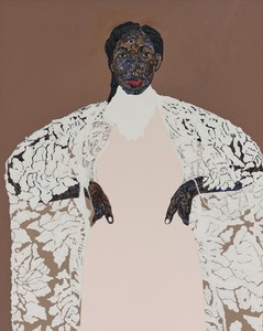 Amoako Boafo White Lace Cape, 2025. Oil on canvas, 82 ¼ × 66 inches (208.8 × 167.6 cm) © Amoako Boafo. Photo: Prudence Cuming Associates Ltd