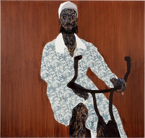 Amoako Boafo Black Cycle, 2025. Oil and paper transfer on canvas, 82 ⅜ × 86 ⅝ inches (209 × 220 cm) © Amoako Boafo. Photo: Joe Humphrys