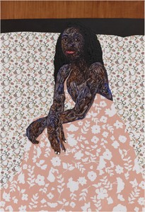 Amoako Boafo Amidst Tulips, 2025. Oil and paper transfer on canvas, 81 ½ × 55 ⅝ inches (207 × 141.3 cm) © Amoako Boafo. Photo: Prudence Cuming Associates Ltd