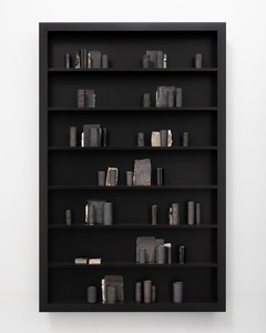 Edmund de Waal by disposition of angels, 2025. Porcelain, silver, marble, platinum, wood, aluminum, and plexiglass, 67 × 43 ⅜ × 5 ⅜ inches (170 × 110 × 13.5 cm) © Edmund de Waal. Photo: Alzbeta Jaresova