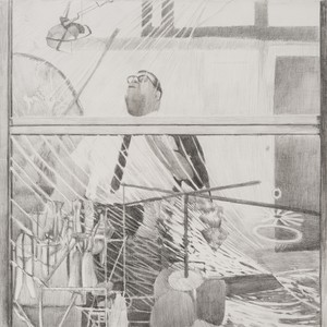 Jim Shaw Study for “The Bride Stripped Bare”, 2016. Pencil on paper record sleeve, 12 × 12 ⅜ inches (30.5 × 31.3 cm) © Jim Shaw. Photo: Ed Mumford