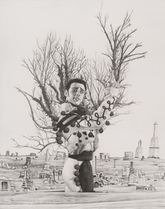 Jim Shaw Study for “God Didn’t Make the Little Green Apples”, 2023. Pencil on paper, 24 × 19 inches (61 × 48.3 cm) © Jim Shaw. Photo: Ed Mumford