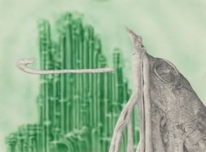 Jim Shaw Oden’s Broken Staff and Emerald City Asgard, 2013. Pencil and airbrush on paper, 22 ¼ × 30 ¼ inches (56.5 × 76.8 cm) © Jim Shaw. Photo: Owen Conway